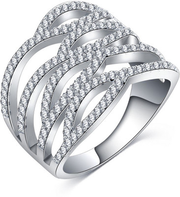 

Jewels Galaxy Luxuria Alloy Cubic Zirconia Platinum Plated Ring, Silver
