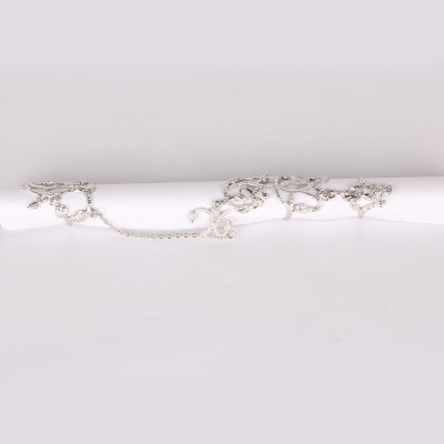 

Fasherati CZ paved Double Finger Alloy Chain Ring - Multi Finger, Silver