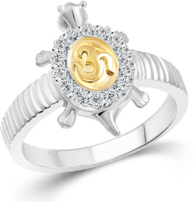 VIGHNAHARTA Shubhra Om Tortoise Alloy Cubic Zirconia Rhodium Plated Ring