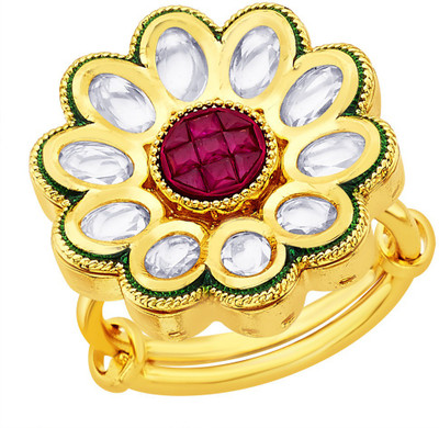 

Peora Inverted Dome Kundan Alloy Gold-plated Plated Ring, Red