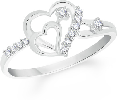 

VK Jewels Two Heart Alloy Cubic Zirconia Rhodium Plated Ring, Silver