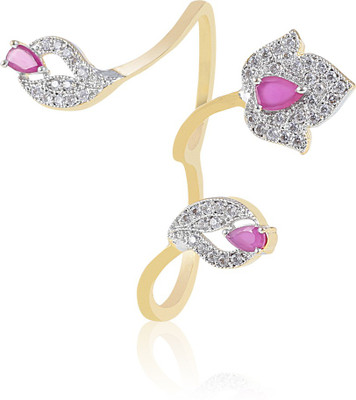 

Fasherati Double Finger Pink Stone Crystal Crystal Ring, Gold