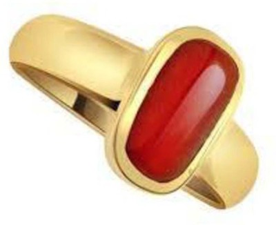 PTM Certified Coral (Moonga) Gemstone 6.25 Ratti or 5.69 Carat for Male and Female Panchdhatu Gold Plated Alloy Ring