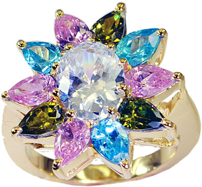 24% OFF on Riyo Stunningstar Multi Cz Copper Cubic Zirconia Yellow Gold Plated Ring