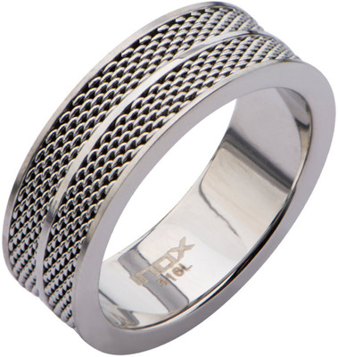 

Inox Jewelry Bradley Collection Double Stacked Mesh Patterned Stainless Steel Ring, Silver