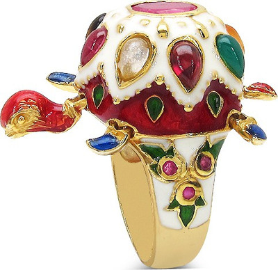 Johareez 9.80 Grams Ruby, Multi Tourmaline & Pink Stone Gold Plated .925 Sterling Silver Multicolor Enamel Tortoise Shape Ring Silver Ruby Sterling Silver Plated Ring