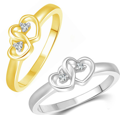 VIGHNAHARTA Dual Heart Selfie Alloy Cubic Zirconia Gold Plated Ring Set