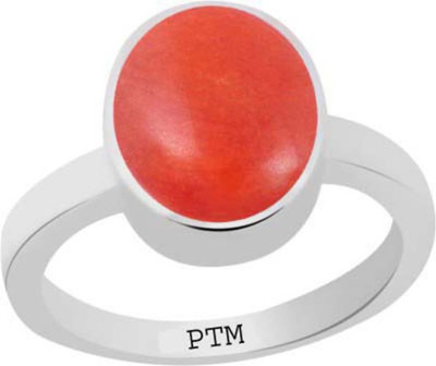 PTM Certified Coral (Moonga) Gemstone 3.25 Ratti or 2.96 Carat for Male and Female Sterling Silver Ring