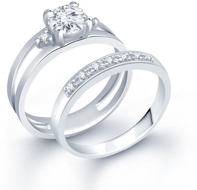 

Sukkhi Cubic Zirconia Stone Studded Solitaire Double Alloy Cubic Zirconia Rhodium Plated Ring, White
