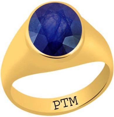 PTM Natural Blue Sapphire (Neelam) Gemstone 5.25 Ratti or 4.78 Carat for Male Panchdhatu 22K Gold Plated Alloy Ring