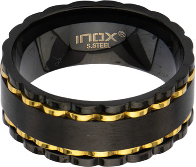 

Inox Jewelry Glossy Outlined Spinner Stainless Steel Ring, Black;gold