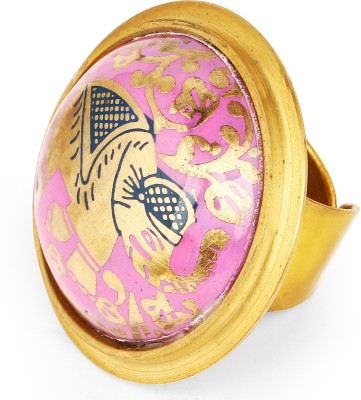 Johareez Gold Plated Fashion Statement Blue Enamel Elephant Embossed Ring for women Alloy Gold Plated Ring