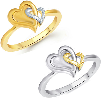 

Vighnaharta Twin Heart Selfie Alloy Gold-plated Plated Ring Set, Gold;silver