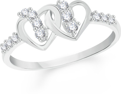 

VK Jewels Dual Heart Alloy Cubic Zirconia Rhodium Plated Ring, Silver