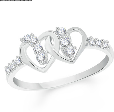 

VK Jewels Dual Heart Alloy Cubic Zirconia Rhodium Plated Ring, Silver