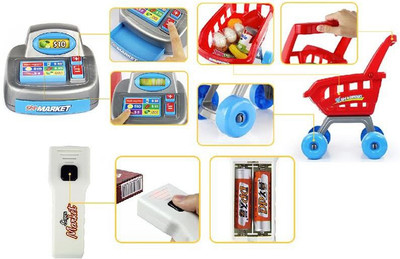 

Taaza Garam kids super market playset battery operated high quailty imported 32pcs sound effect(multicolor)with shopping basket
