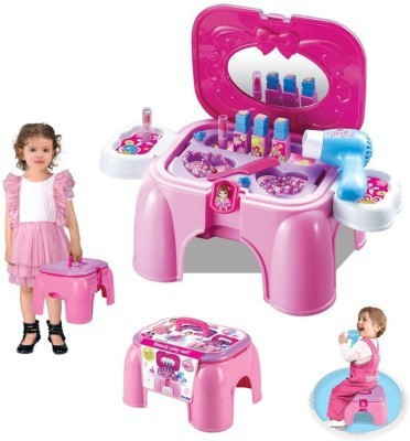 

RVOLD Carry Along Beauty Set Toy for Girl Kids with Sitting Stool