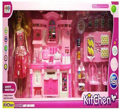 

Shopat7 Beautiful Pink Musical Kitchen With Light And Doll Set