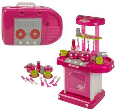 RVOLD Portable Kitchen Set With Lights & Cooking Sound Toy For Kids pink