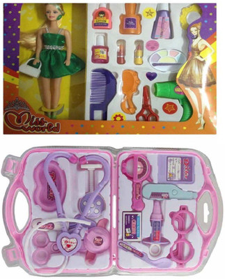 

New Pinch combo of Doll With Make-up Set with doctor Set