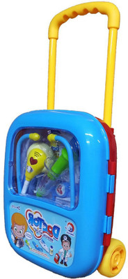 

Hum Enterprise Musical Kids Doctor Playset Light And Sound Toy Medical Children Pretend Play Trolley Bag Set - Blue