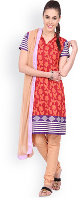 

EthnicQueen Cotton Floral Print, Solid Salwar Suit Dupatta Material(Un-stitched), Red