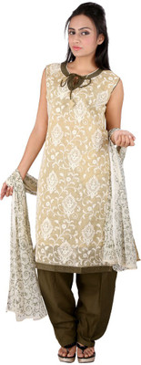 

Galaxy Embroidered Kurta & Churidar(Stitched), Fawn;mhendi green