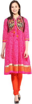 

Trishaa by Pantaloons Printed Kurta & Churidar(Stitched, Pink