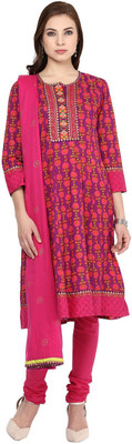 

Trishaa by Pantaloons Printed Kurta & Churidar(Stitched, Pink