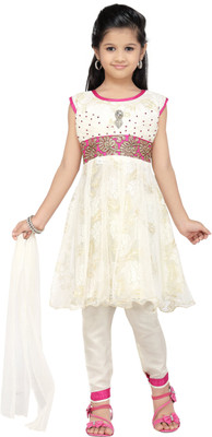 

Kay Self Design Kurta & Churidar(Stitched), Offwhite