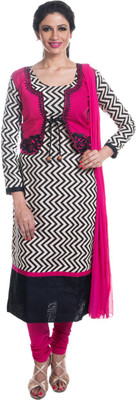 

Cynthia's Fashion Solid, Printed, Embroidered Kurta & Churidar(Stitched), Off white base - black stripe print;pink jacket