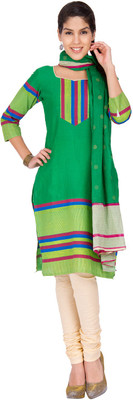 

EthnicQueen Cotton Geometric Print, Solid Salwar Suit Dupatta Material(Un-stitched), Green