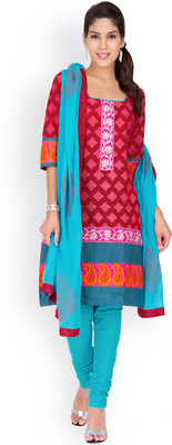 

EthnicQueen Cotton Floral Print, Solid Dress/Top Material(Un-stitched), Red