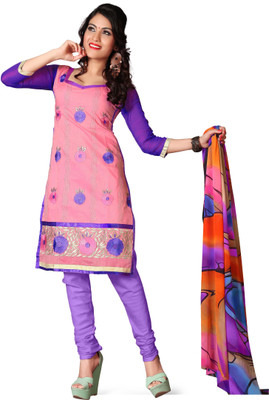 

Lunawat Synthetics Chanderi Embroidered Salwar Suit Dupatta Material(Un-stitched), Pink