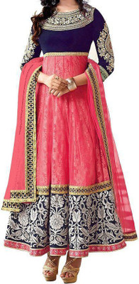 

J AND J FASHION Georgette Embroidered, Self Design Semi-stitched Salwar Suit Dupatta Material, Pink