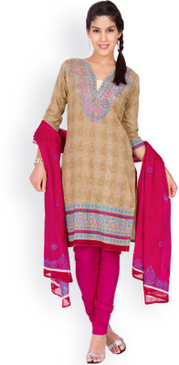 

EthnicQueen Cotton Floral Print, Solid Dress/Top Material(Un-stitched), Beige