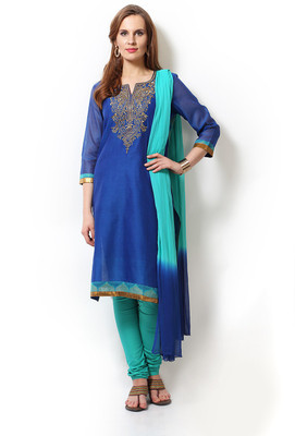 

Trishaa by Pantaloons Embroidered Kurta & Churidar(Stitched, Blue