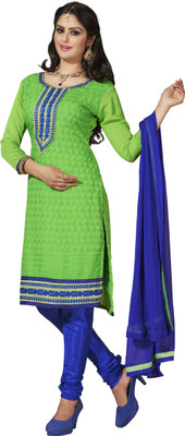 

Khushali Chanderi Self Design, Embroidered Dress/Top Material(Un-stitched), Blue;green