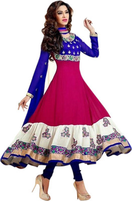 

vandv Georgette Embroidered Semi-stitched Salwar Suit Dupatta Material, Pink