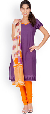 

EthnicQueen Cotton Geometric Print, Solid Salwar Suit Dupatta Material(Un-stitched), Purple