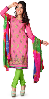 

Vardhman Synthetics Chanderi Embroidered Dress/Top Material(Un-stitched), Pink