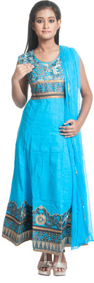 

Cynthia's Fashion Solid, Embroidered Kurta & Churidar(Stitched, Sky blue