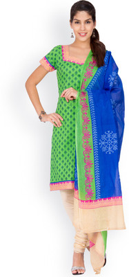 

EthnicQueen Cotton Floral Print, Solid Salwar Suit Dupatta Material(Un-stitched), Beige;green