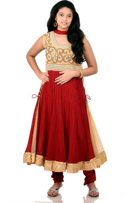 

Saarah Self Design Kurta & Churidar(Stitched, Red