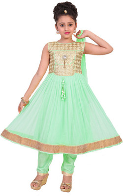 Saarah Self Design Kurta & Churidar(Stitched, Green