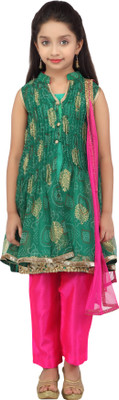 

K&U Self Design Kurta & Salwar(Stitched), Green;pink