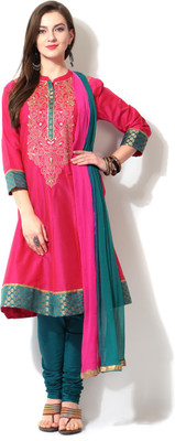 

Trishaa by Pantaloons Embroidered Kurta & Churidar(Stitched, Pink