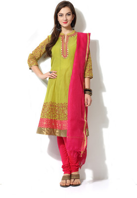 Trishaa by Pantaloons Printed Kurta & Churidar(Stitched, Green