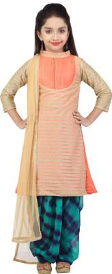 

K&U Self Design Kurta & Salwar(Stitched), Blue;gold;orange