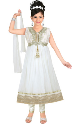 

Trendyy Girls Self Design Kurta & Salwar(Stitched, White